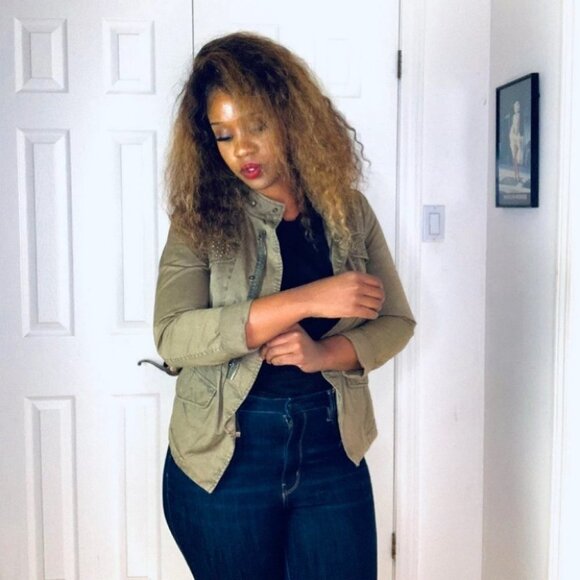 ZARA green fitted utility jacket spring khaki jacket women size  medium - Picture 4 of 16